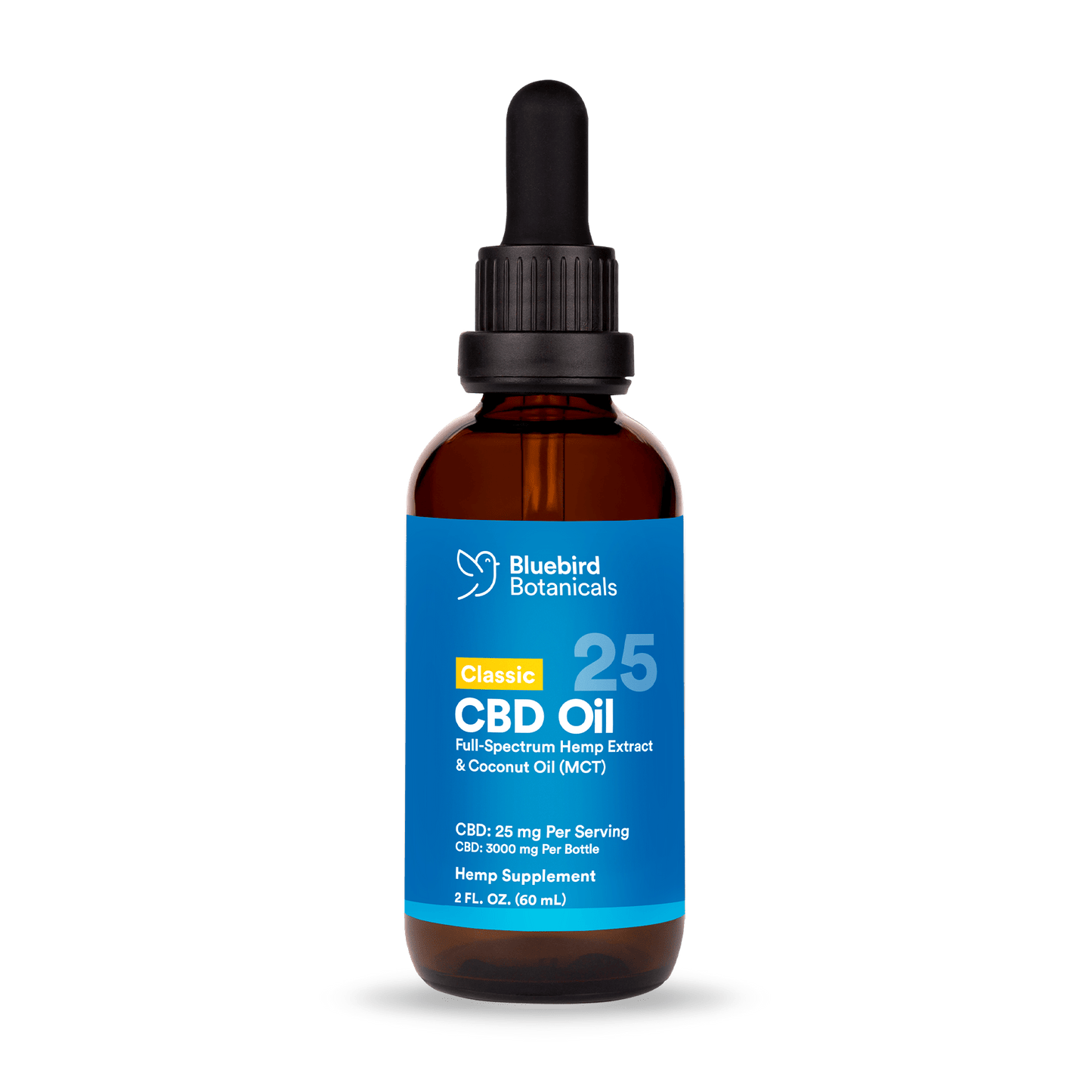 Bluebird Botanicals, Extra Strength Classic CBD Oil 25mg, Full Spectrum, 2oz, 3000mg CBD