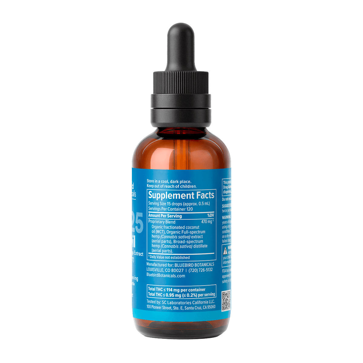 Bluebird Botanicals, Extra Strength Classic CBD Oil 25mg, Full Spectrum, 2fl oz, 3000mg CBD