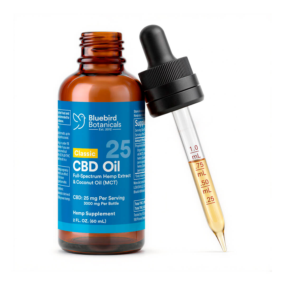 Bluebird Botanicals, Extra Strength Classic CBD Oil 25mg, Full Spectrum, 2fl oz, 3000mg CBD