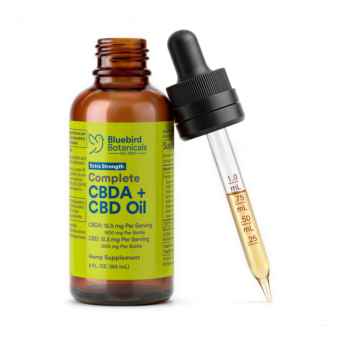 Bluebird Botanicals, Extra Strength Complete CBD + CBDA Oil 25mg, Full Spectrum, 2fl oz, 1500mg CBDA + 1500mg CBD