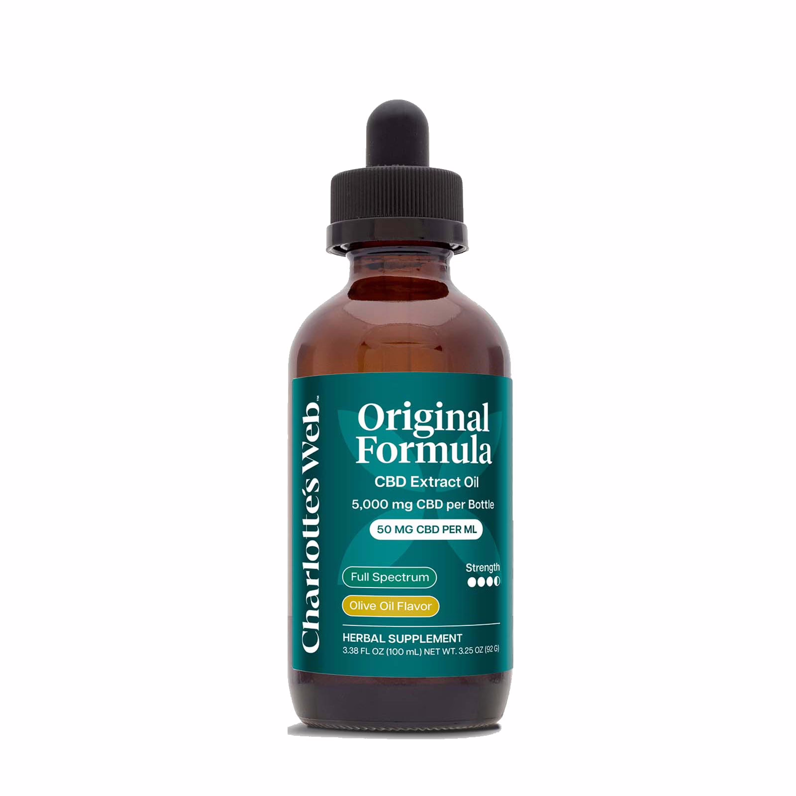 Charlotte’s Web, Original Formula CBD Oil 50mg, Olive Oil Natural, Full Spectrum, 3.38fl oz, 5000mg CBD
