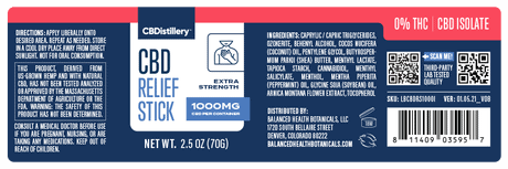 CBDistillery, CBD Relief Stick, Isolate THC-Free, 1000mg CBD 1