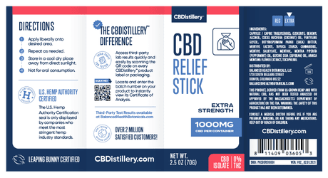 CBDistillery, CBD Relief Stick, Isolate THC-Free, 1000mg CBD 1
