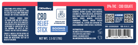 CBDistillery, CBD Relief Stick, Isolate THC-Free, 500mg CBD 1