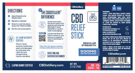 CBDistillery, CBD Relief Stick, Isolate THC-Free, 500mg CBD 1