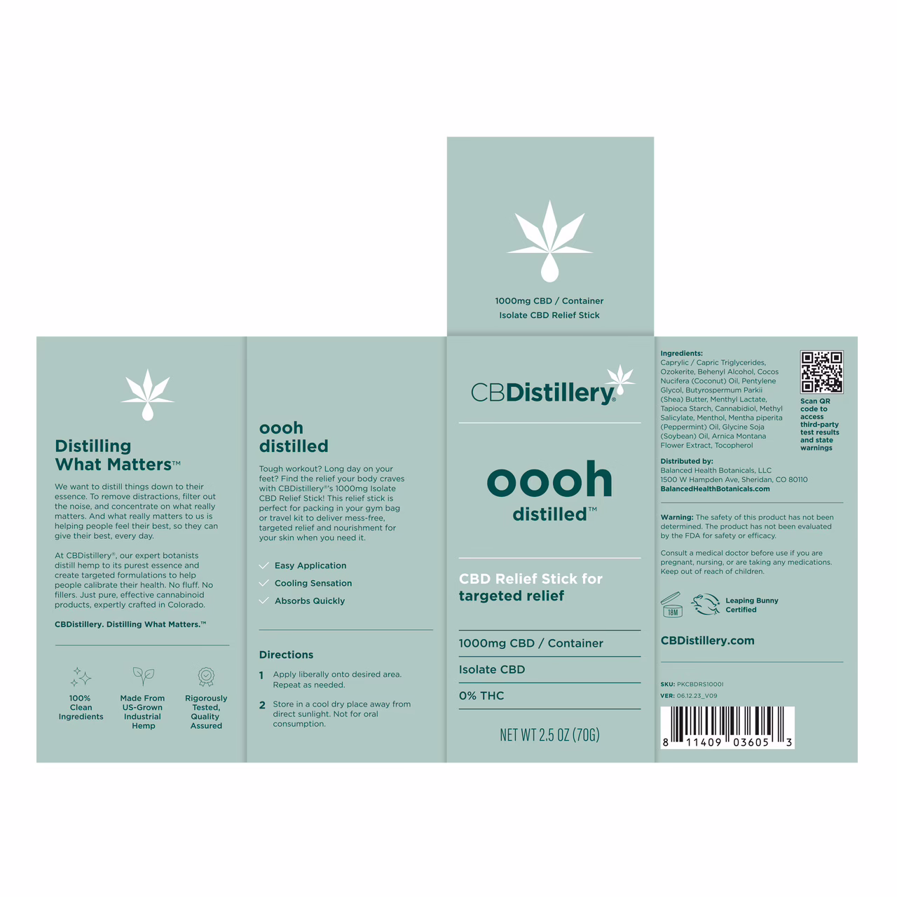 CBDistillery, Oooh Distilled CBD Relief Stick For Targeted Relief, Isolate THC-Free, 2.5oz, 1000mg CBD