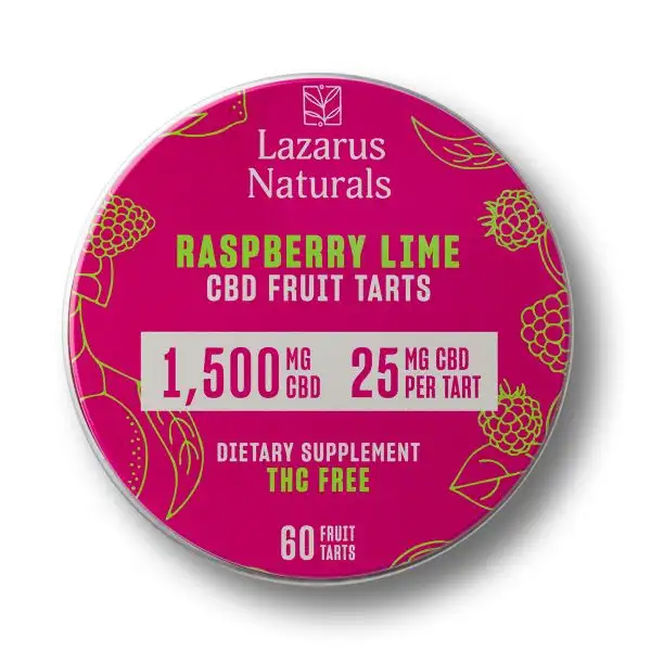 Lazarus Naturals, Raspberry Lime CBD Fruit Tarts, Isolate THC-Free, 60ct, 1500mg CBD 1