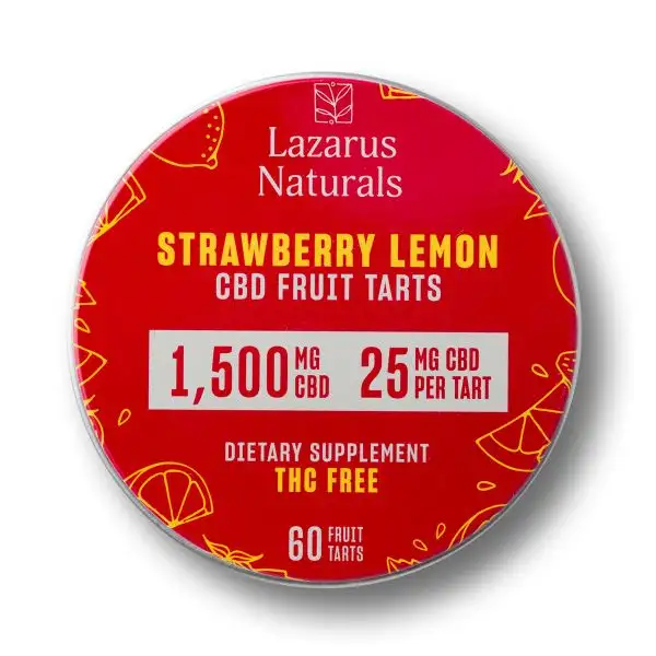 Lazarus Naturals, Strawberry Lemon CBD Fruit Tarts, Isolate THC-Free, 60ct, 1500mg CBD 1