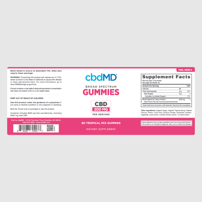 cbdMD, CBD Gummies, Broad Spectrum THC-Free, 60ct, 6000mg CBD 1