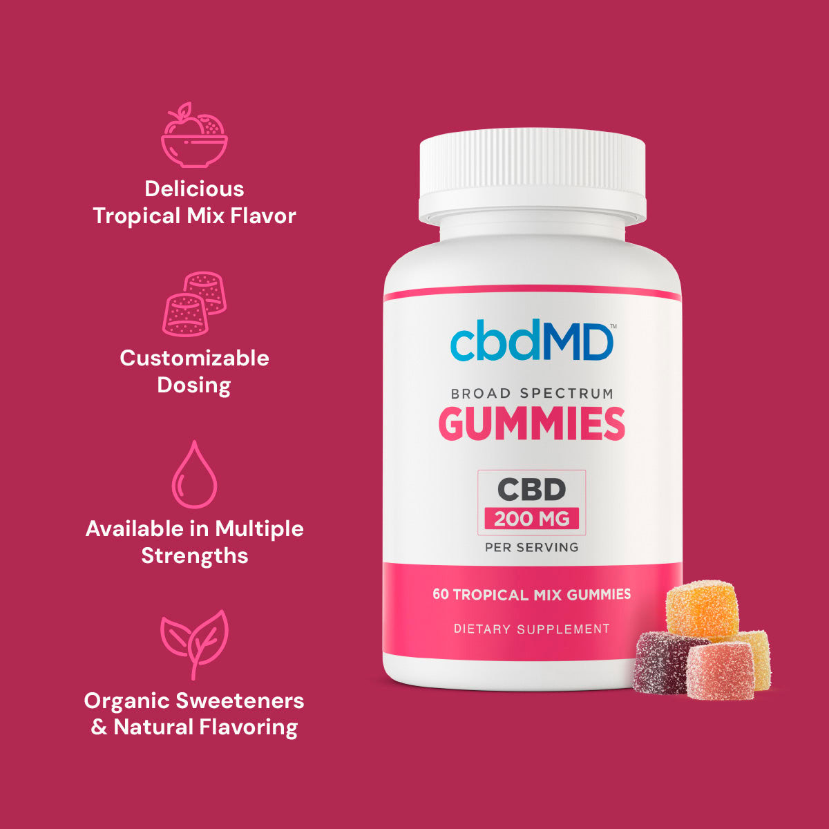 cbdMD, CBD Gummies, Broad Spectrum THC-Free, 60ct, 6000mg CBD