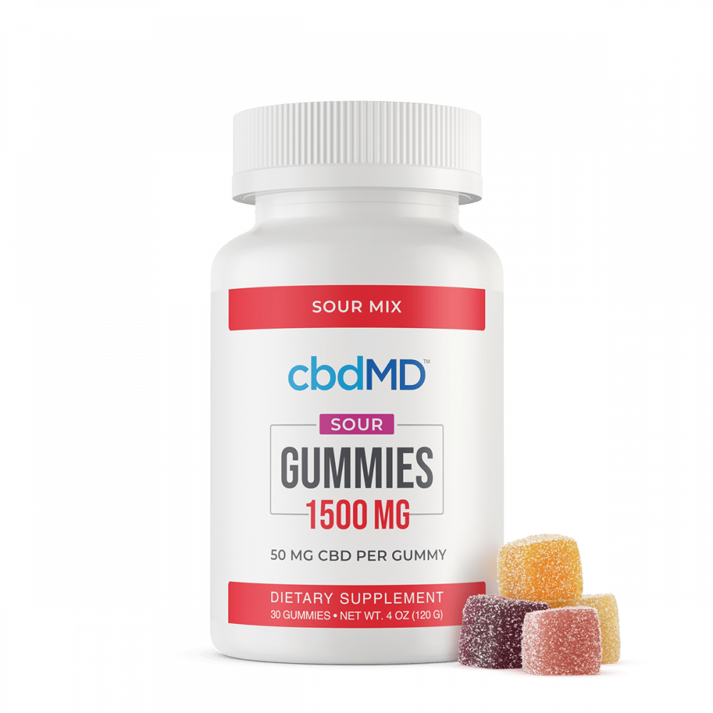 cbdMD, CBD Sour Gummies, Broad Spectrum THC-Free, 30-Count, 1500mg CBD 1