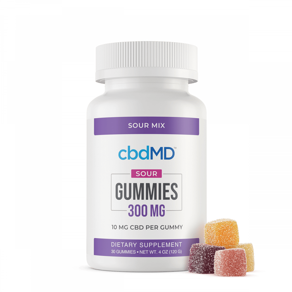 cbdMD, CBD Sour Gummies, Broad Spectrum THC-Free, 30-Count, 300mg CBD 1