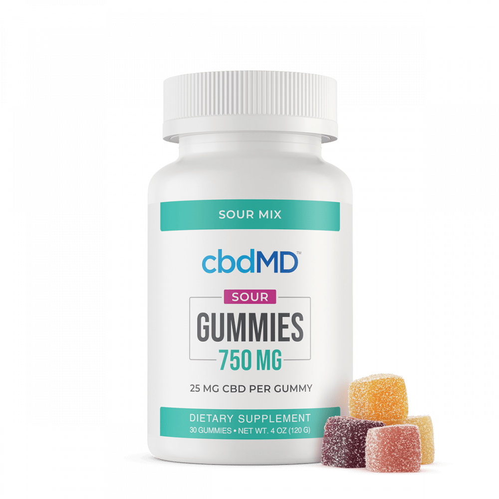 cbdMD, CBD Sour Gummies, Broad Spectrum THC-Free, 30-Count, 750mg CBD 1