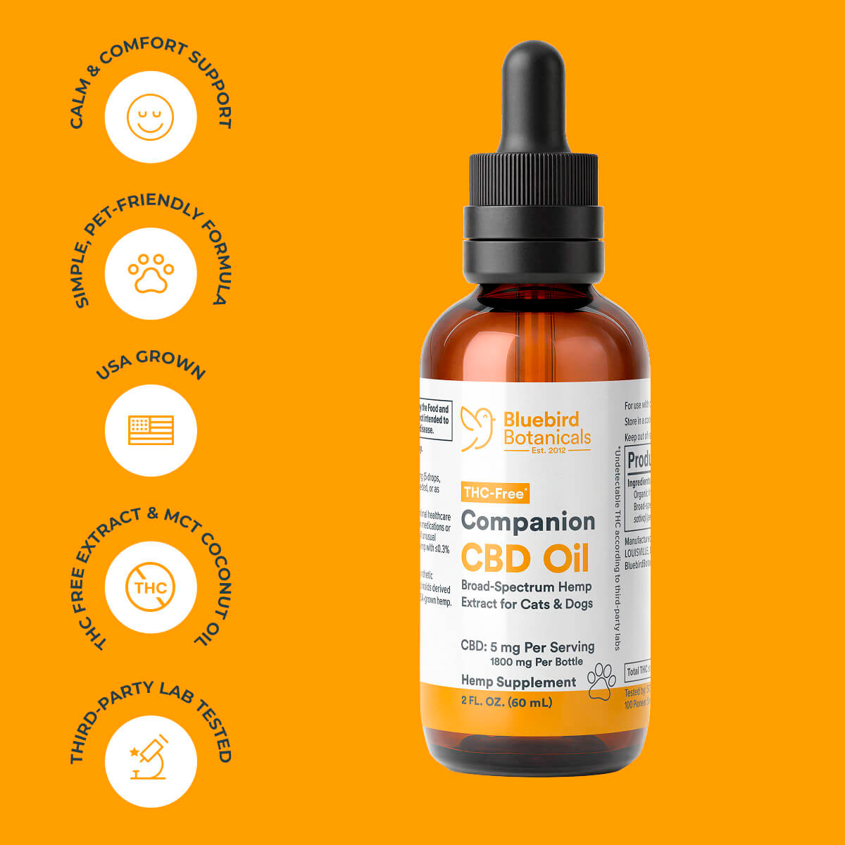 Bluebird Botanicals, Companion CBD Oil for Pets, Broad Spectrum THC-Free, 2fl oz, 1800mg CBD
