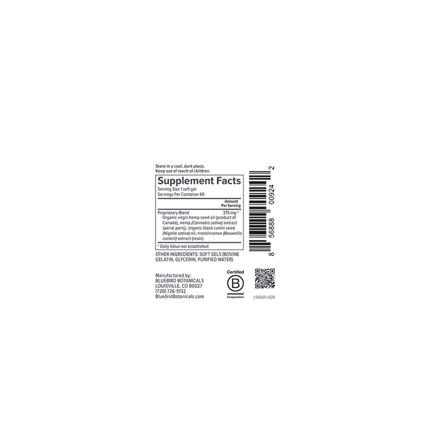 Bluebird Botanicals, Signature CBD Oil Softgels, Full Spectrum, 60ct, 900mg CBD 1