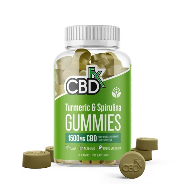 CBDfx, CBD Gummies with Turmeric and Spirulina, Broad Spectrum THC-Free, 60ct, 1500mg CBD