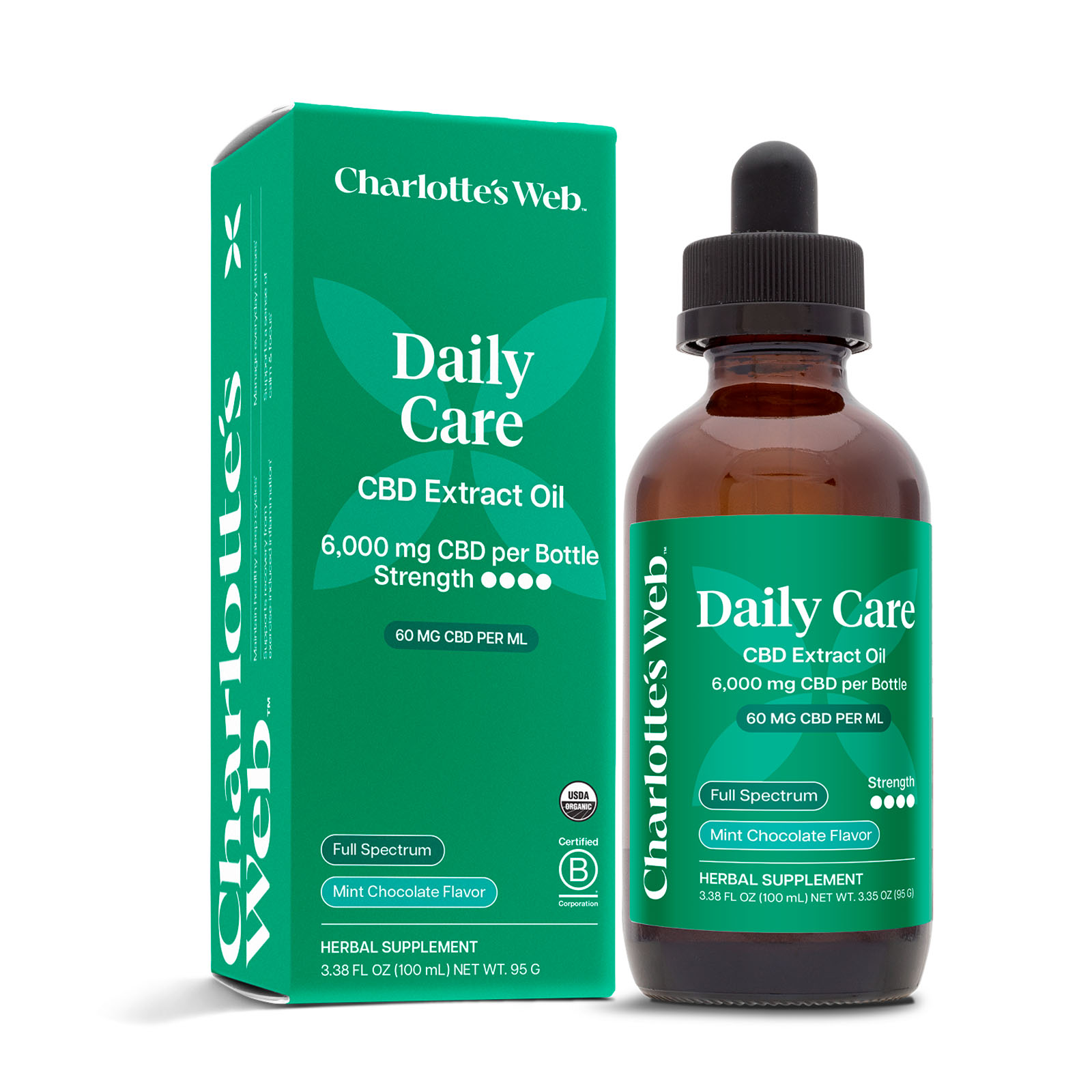Charlotte’s Web, CBD Oil 60mg, Mint Chocolate, Full Spectrum, 3.38fl oz, 6000mg CBD