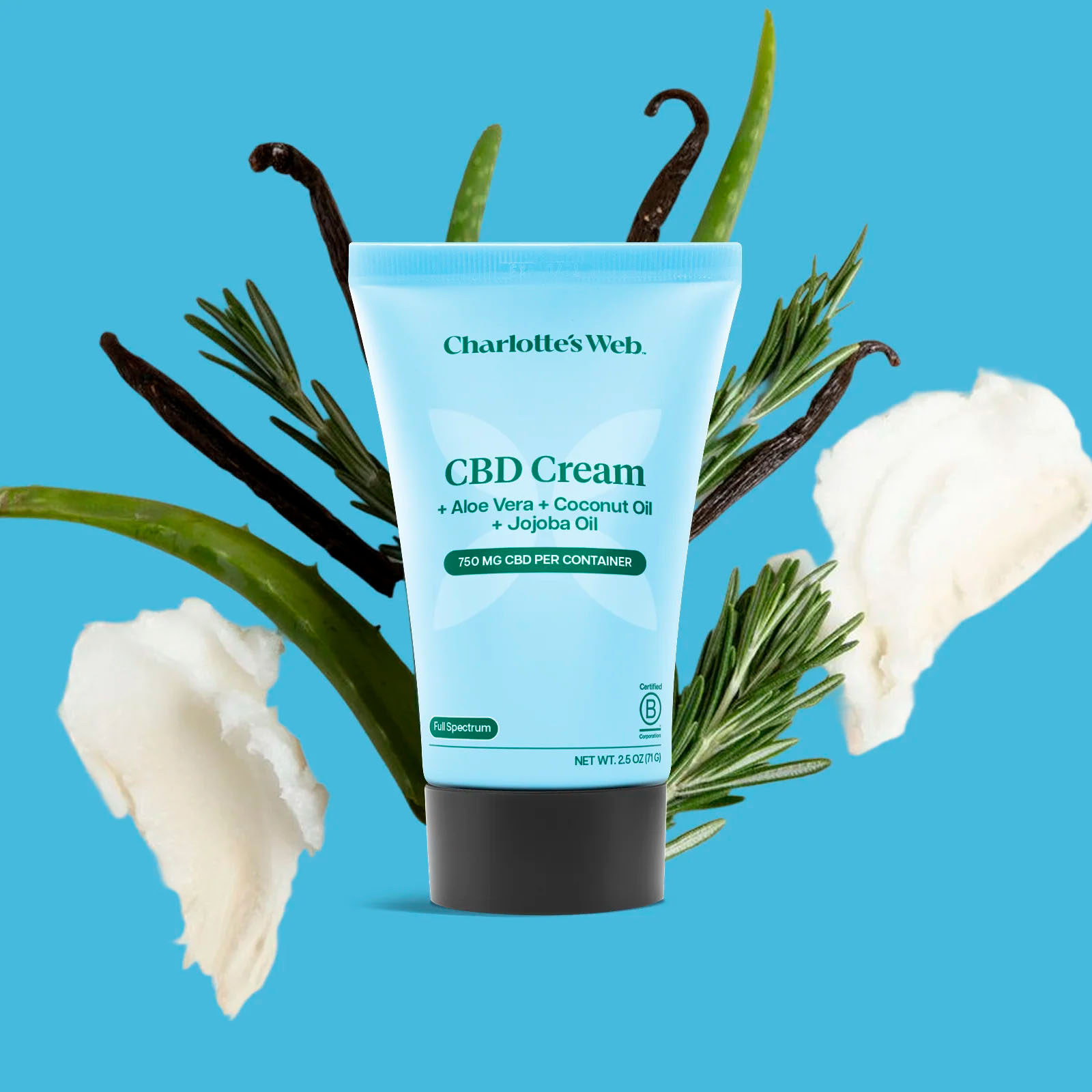 Charlotte’s Web, Hemp-Infused Cream with CBD, Full Spectrum, 2.5oz, 750mg CBD
