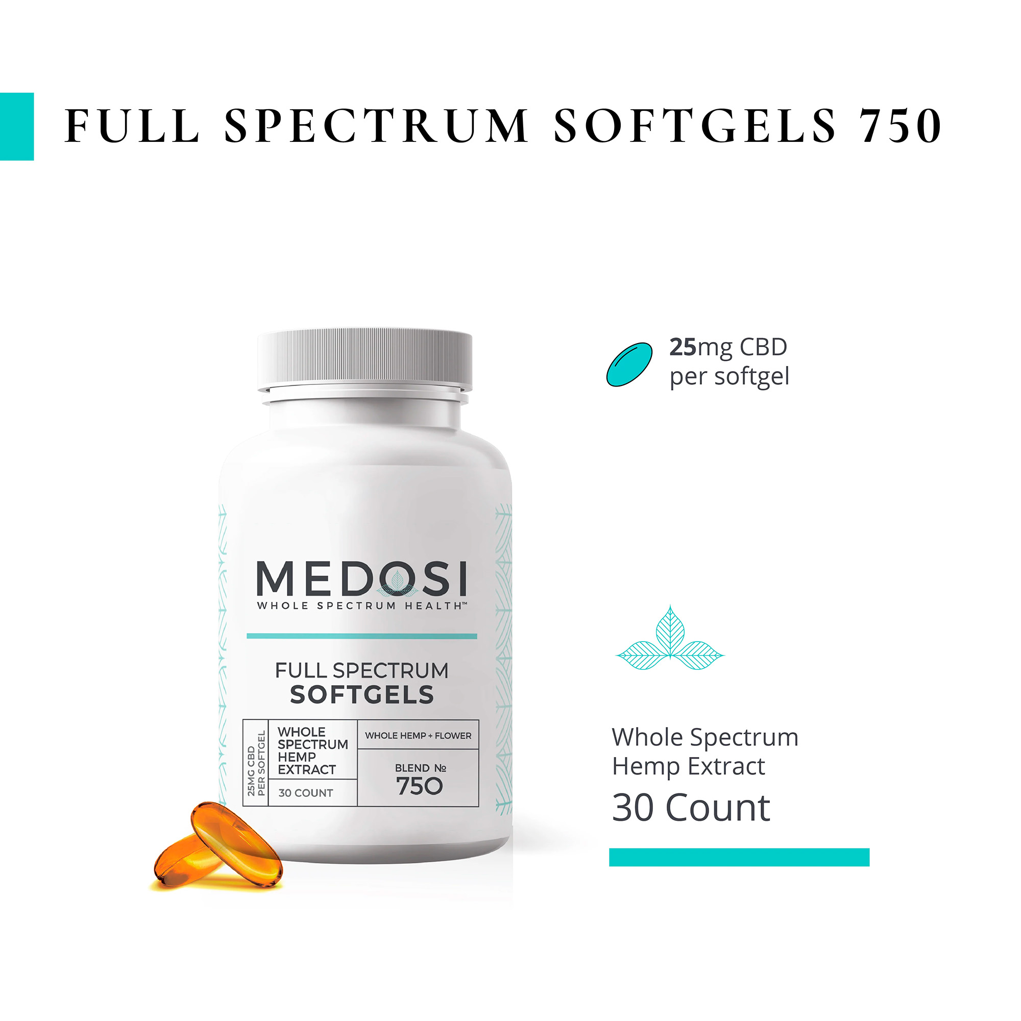 Medosi, CBD Softgels, Full Spectrum, 30ct, 750mg CBD
