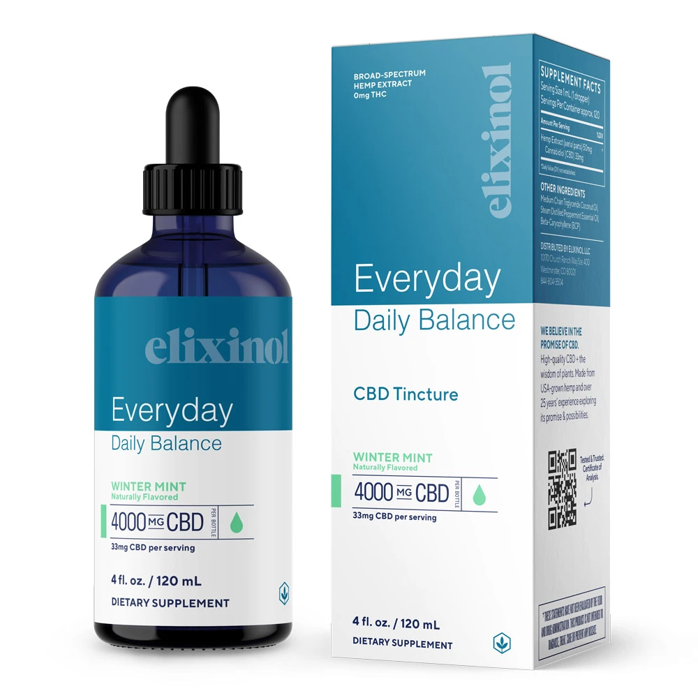 Elixinol, Daily Balance CBD Tincture, Broad Spectrum THC-Free, Winter Mint, 4oz, 4000mg CBD 2