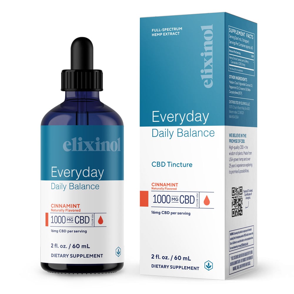 Elixinol, Daily Balance CBD Tincture, Full Spectrum, Cinnamint, 2oz, 1000mg CBD 1
