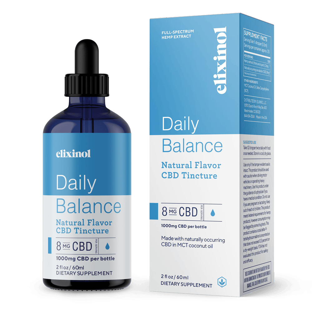 Elixinol, Daily Balance CBD Tincture, Full Spectrum, Natural Flavor, 2oz, 1000mg CBD 1