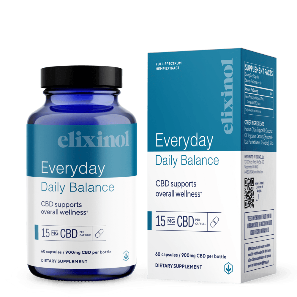 Elixinol, Everyday Daily Balance CBD Capsules, Full Spectrum, 60ct, 900mg CBD 1