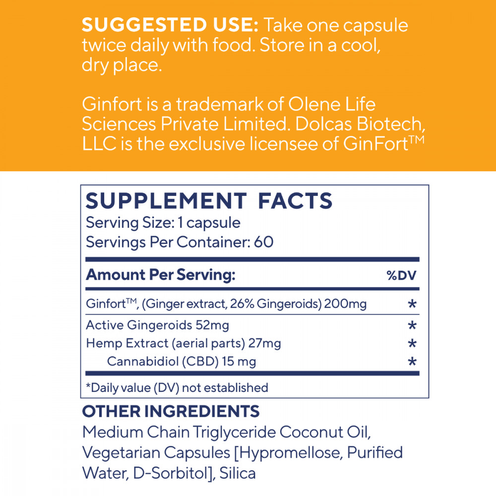 Elixinol, Immune Gut Health CBD Capsules, Full Spectrum, Ginger, 60ct, 900mg CBD 1