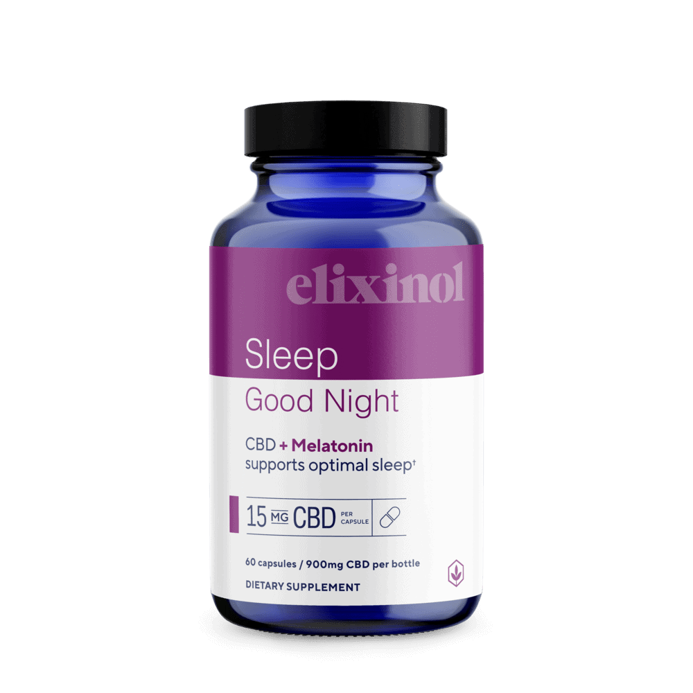 Elixinol, Sleep Good Night CBD Capsules, Full Spectrum, Melatonin, 60ct, 900mg CBD