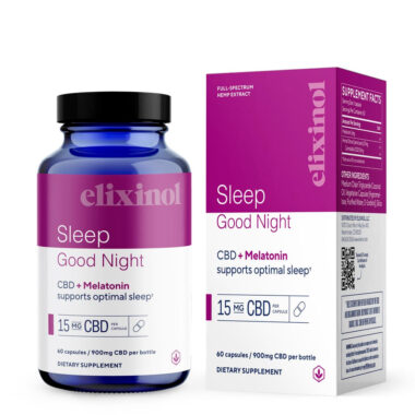 Elixinol, Sleep Good Night CBD Capsules, Full Spectrum, Melatonin, 60ct, 900mg CBD