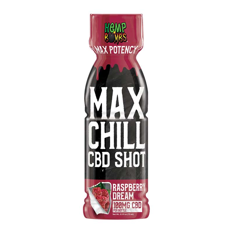 Hemp Bombs, Max Chill CBD Shot, Full Spectrum, Raspberry Dream, 2.5oz, 100mg CBD