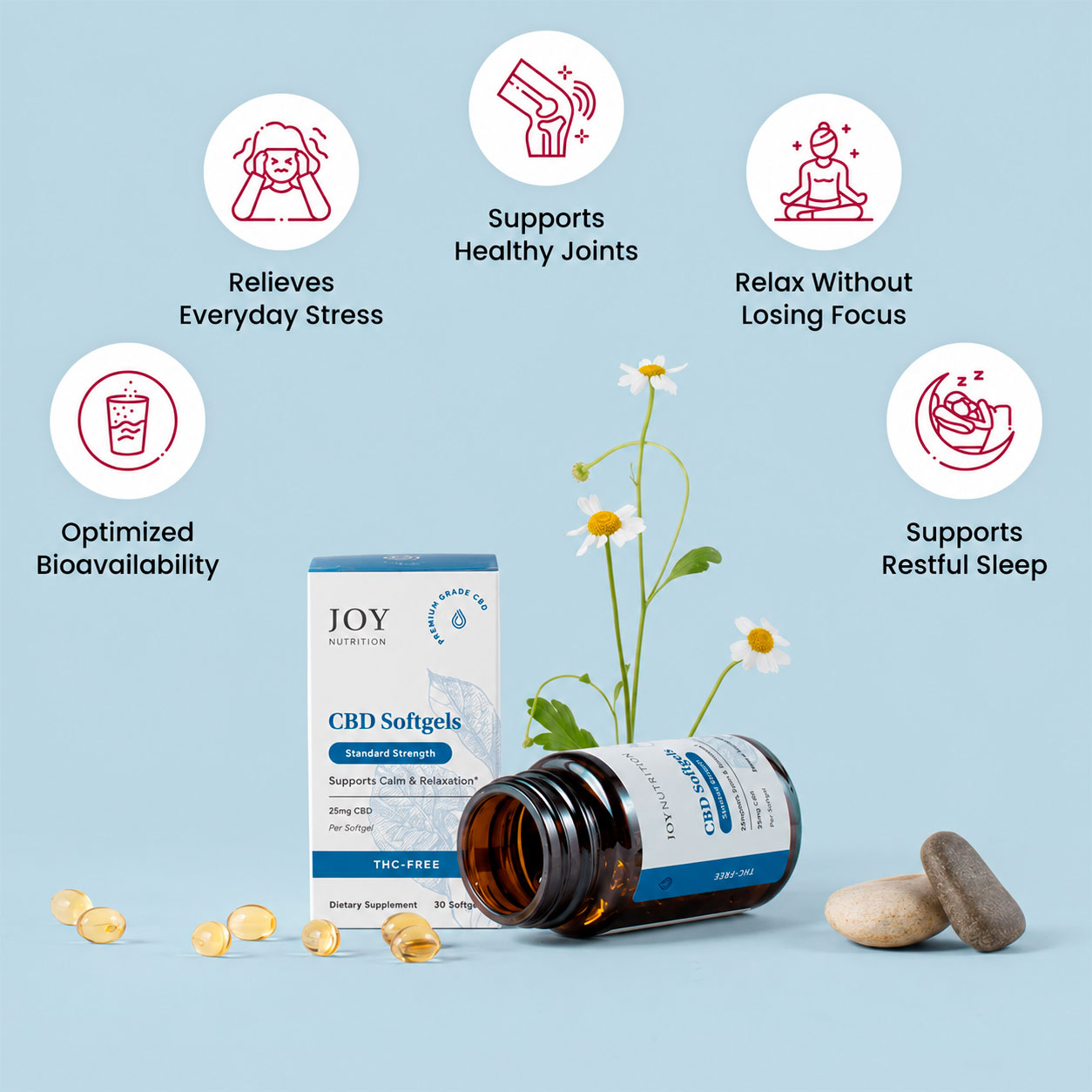 Joy Organics, CBD Softgels, Broad Spectrum THC-Free, 30ct, 750mg CBD