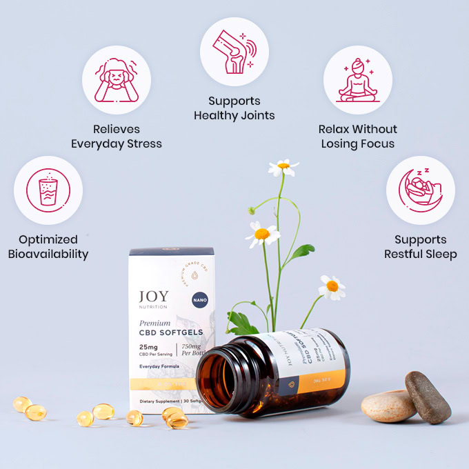 Joy Organics, CBD Softgels, Broad Spectrum THC-Free, 30ct, 750mg CBD