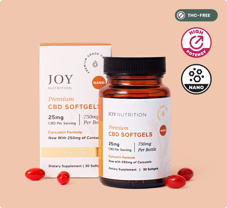 Joy Organics, CBD Softgels with Curcumin, Broad Spectrum THC-Free, 30ct, 750mg CBD
