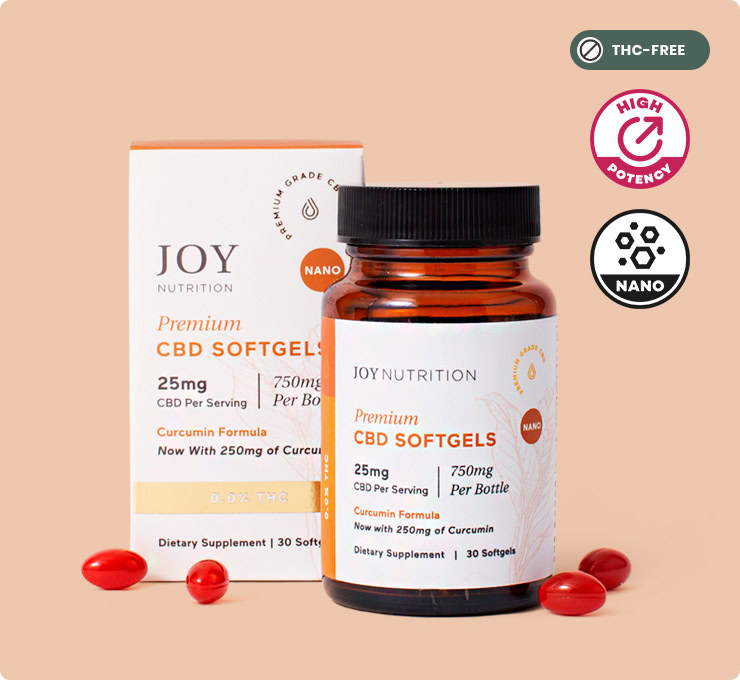 Joy Organics, CBD Softgels with Curcumin, Broad Spectrum THC-Free, 30ct, 750mg CBD