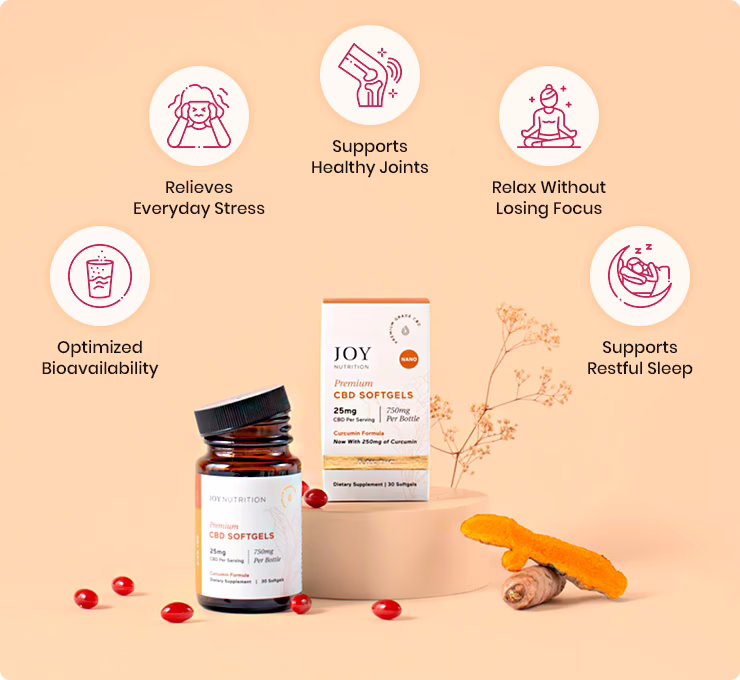 Joy Organics, CBD Softgels with Curcumin, Broad Spectrum THC-Free, 30ct, 750mg CBD