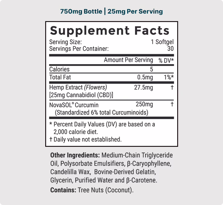 Joy Organics, CBD Softgels with Curcumin, Broad Spectrum THC-Free, 30ct, 750mg CBD