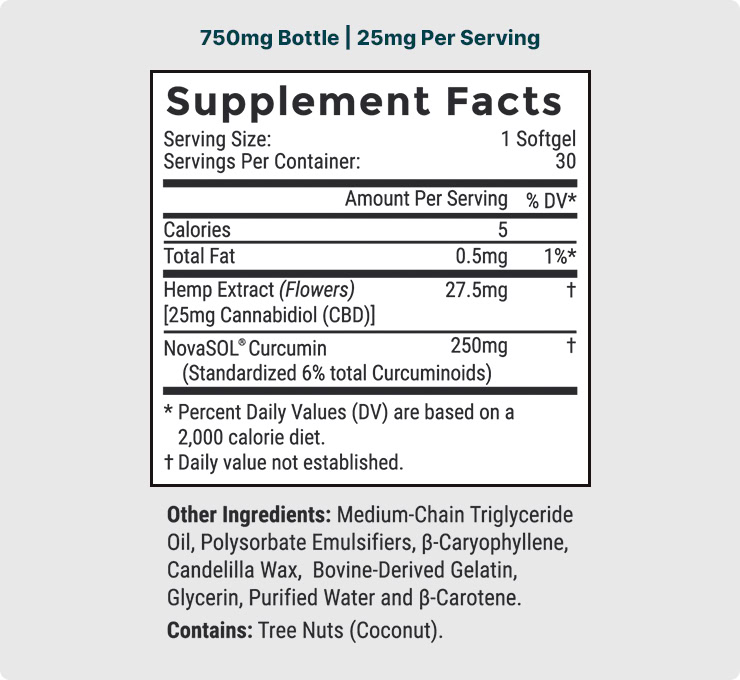 Joy Organics, CBD Softgels with Curcumin, Broad Spectrum THC-Free, 30ct, 750mg CBD