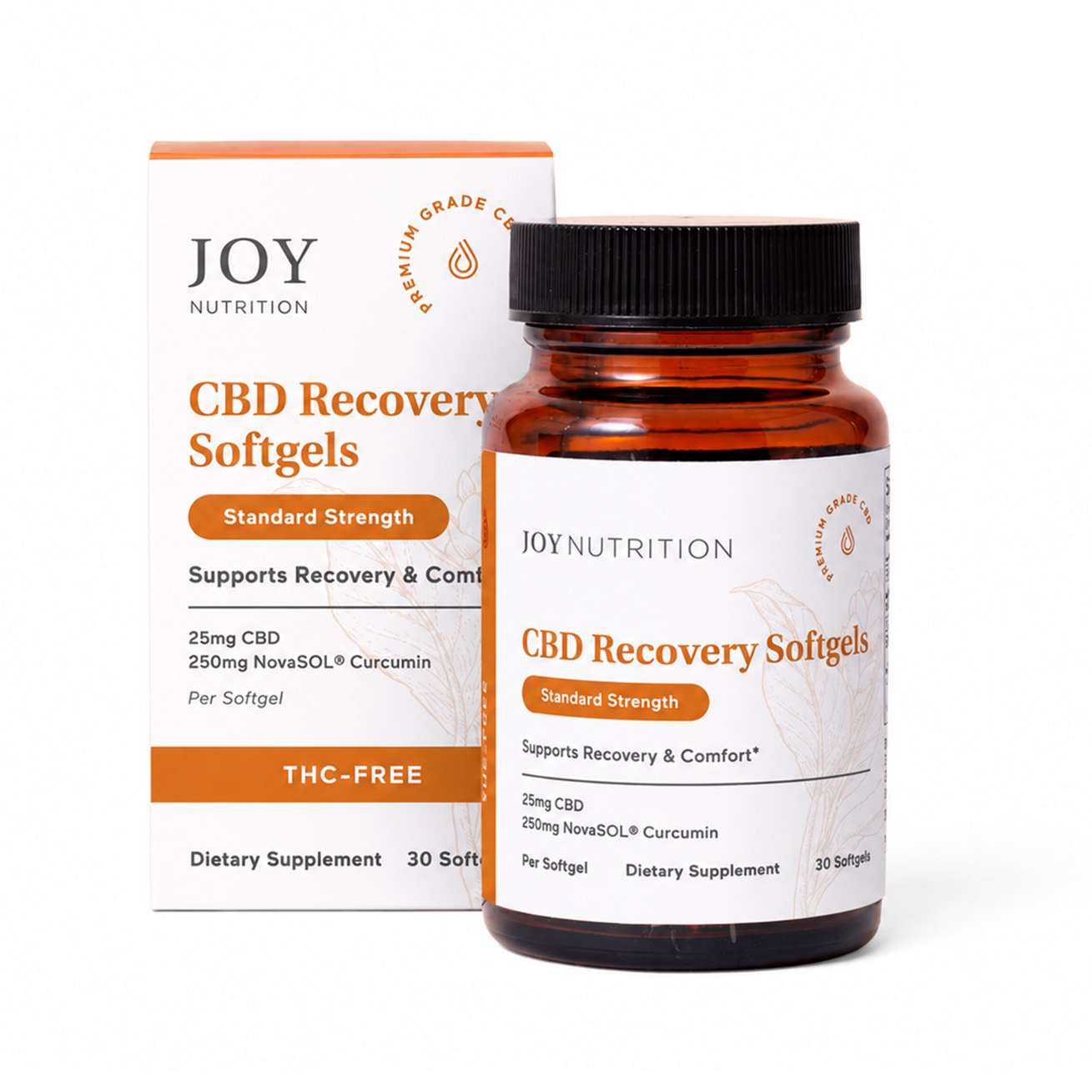 Joy Organics, CBD Softgels with Curcumin, Broad Spectrum THC-Free, 30ct, 750mg CBD