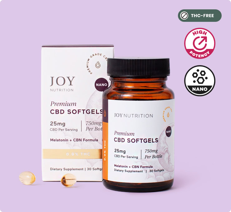 Joy Organics, CBD Softgels with Melatonin + CBN for Sleep, Broad Spectrum THC-Free, 30ct, 750mg CBD