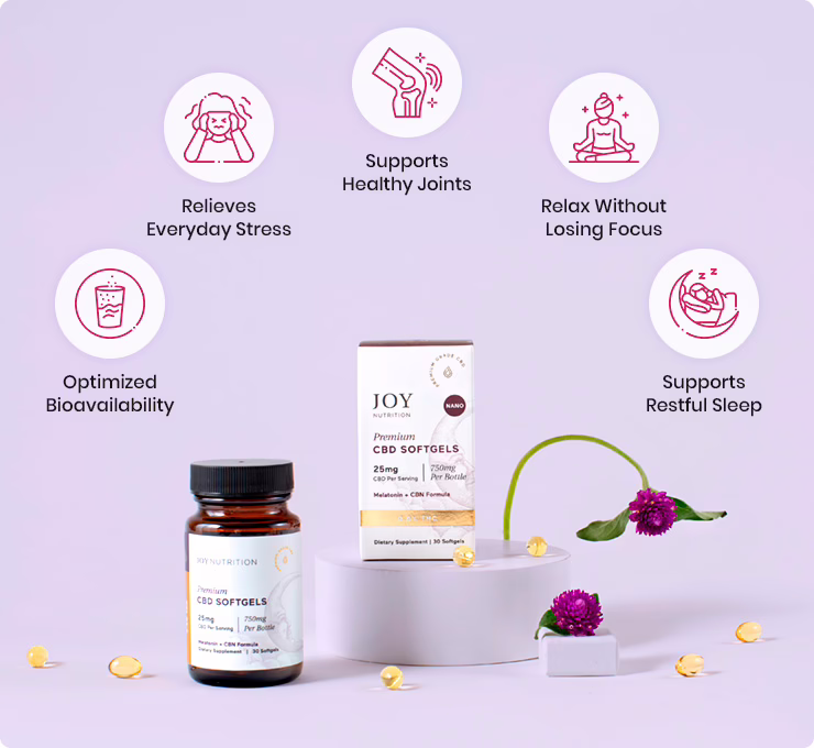 Joy Organics, CBD Softgels with Melatonin + CBN for Sleep, Broad Spectrum THC-Free, 30ct, 750mg CBD