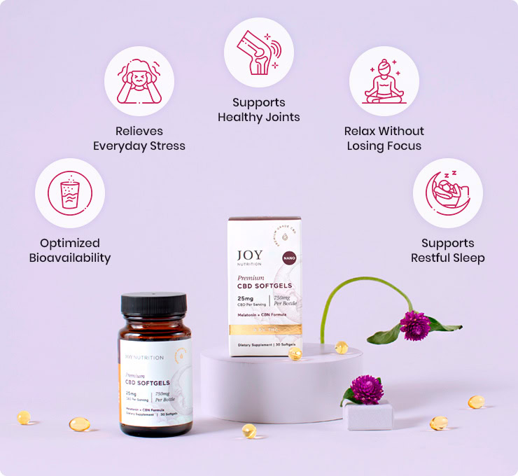 Joy Organics, CBD Softgels with Melatonin + CBN for Sleep, Broad Spectrum THC-Free, 30ct, 750mg CBD