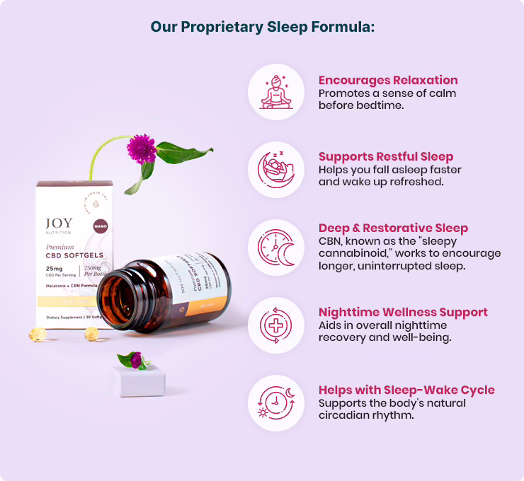 Joy Organics, CBD Softgels with Melatonin + CBN for Sleep, Broad Spectrum THC-Free, 30ct, 750mg CBD