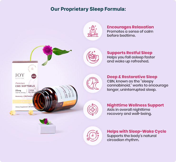 Joy Organics, CBD Softgels with Melatonin + CBN for Sleep, Broad Spectrum THC-Free, 30ct, 750mg CBD