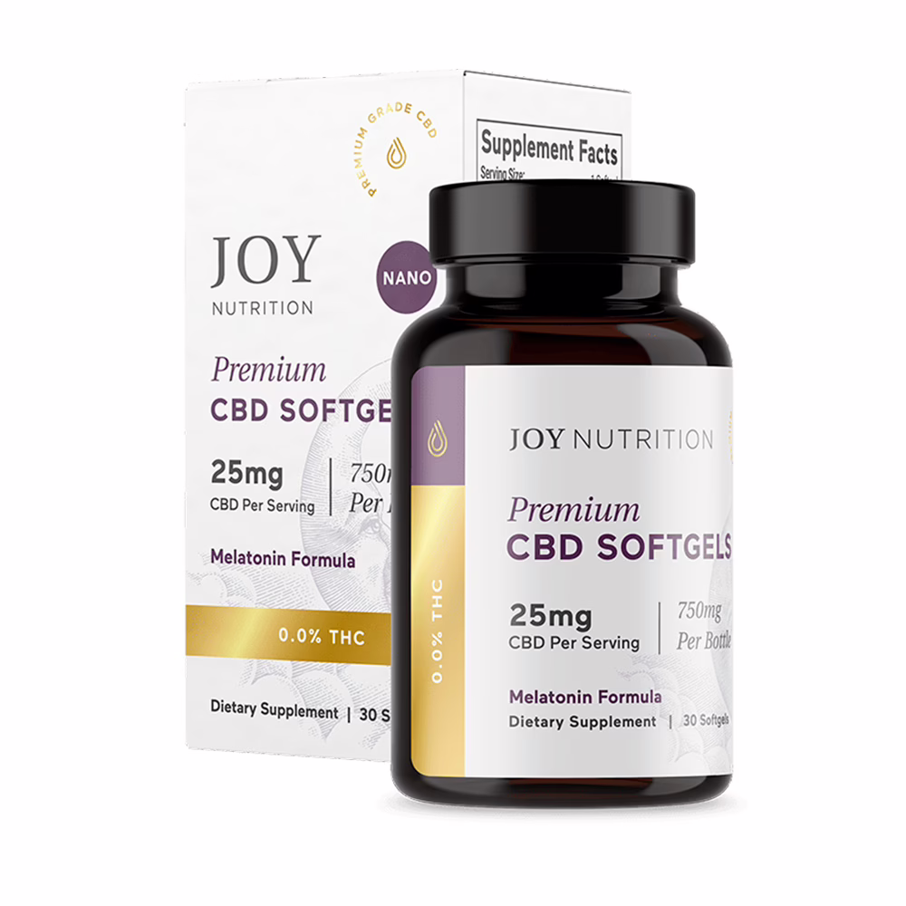 Joy Organics, CBD Softgels with Melatonin + CBN for Sleep, Broad Spectrum THC-Free, 30ct, 750mg CBD