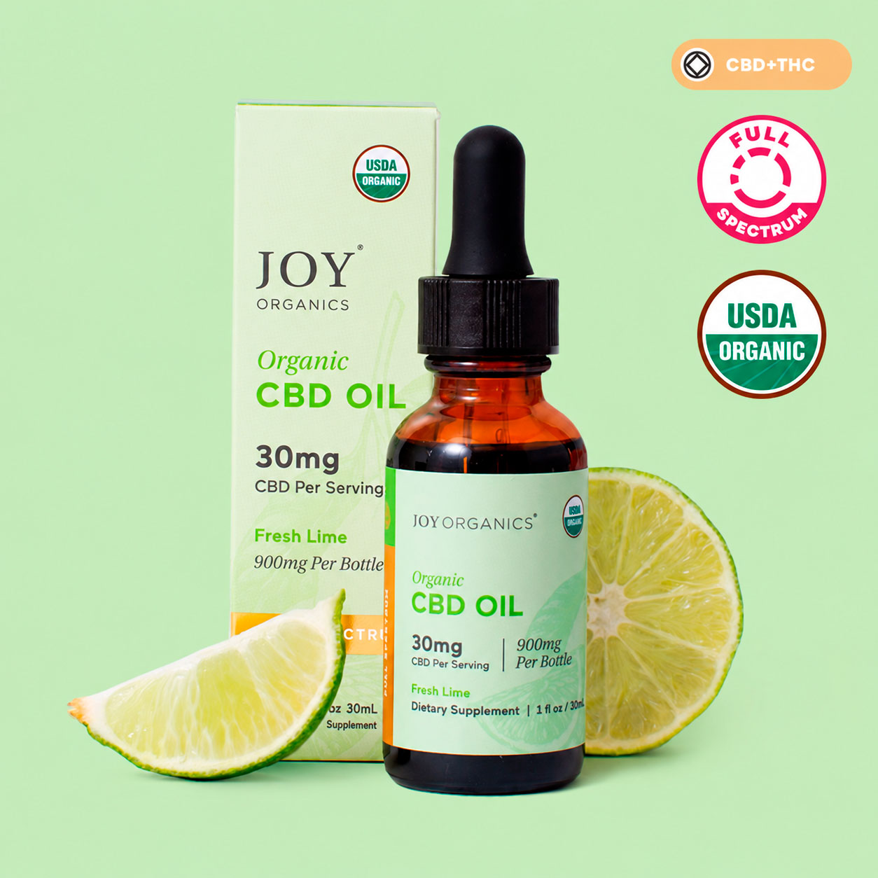 Joy Organics, Fresh Lime Organic CBD Tincture, Full Spectrum, 1fl oz, 900mg CBD