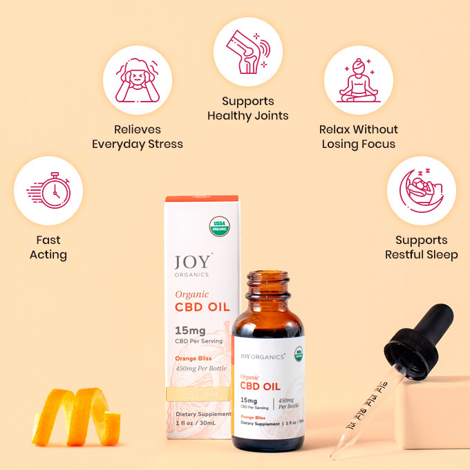 Joy Organics, Orange Bliss Organic CBD Tincture, Broad Spectrum THC-Free, 1fl oz, 1350mg CBD