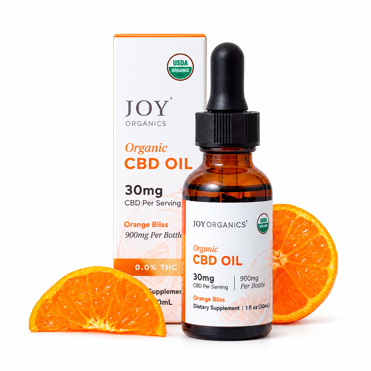 Joy Organics, Orange Bliss Organic CBD Tincture, Broad Spectrum THC-Free, 1fl oz, 900mg CBD