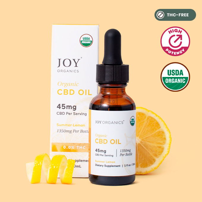 Joy Organics, Summer Lemon Organic CBD Tincture, Broad Spectrum THC-Free, 1fl oz, 1350mg CBD