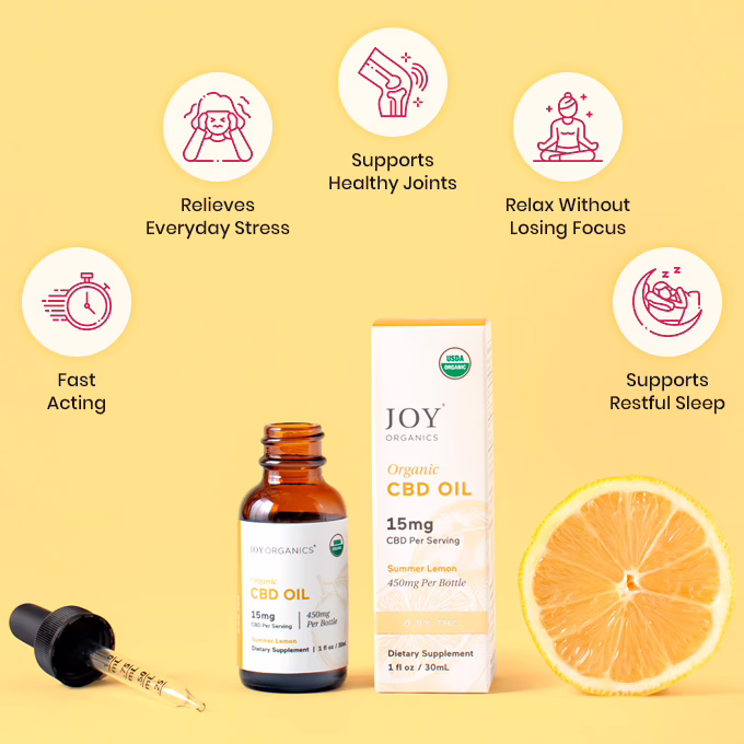 Joy Organics, Summer Lemon Organic CBD Tincture, Broad Spectrum THC-Free, 1fl oz, 1350mg CBD